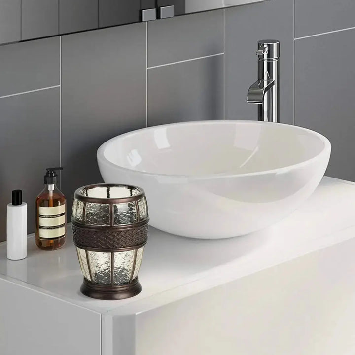 Bathroom Tumbler Cup | Decorative Rinse Cup,Drinking Glass,Toothbrush & Makeup Brush Holder for Vanity Countertops,Sink & Desk | Resin/Orb