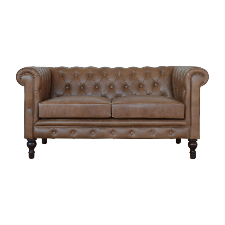 Solid Wood Buffalo Leather Chesterfield, Dark Brown