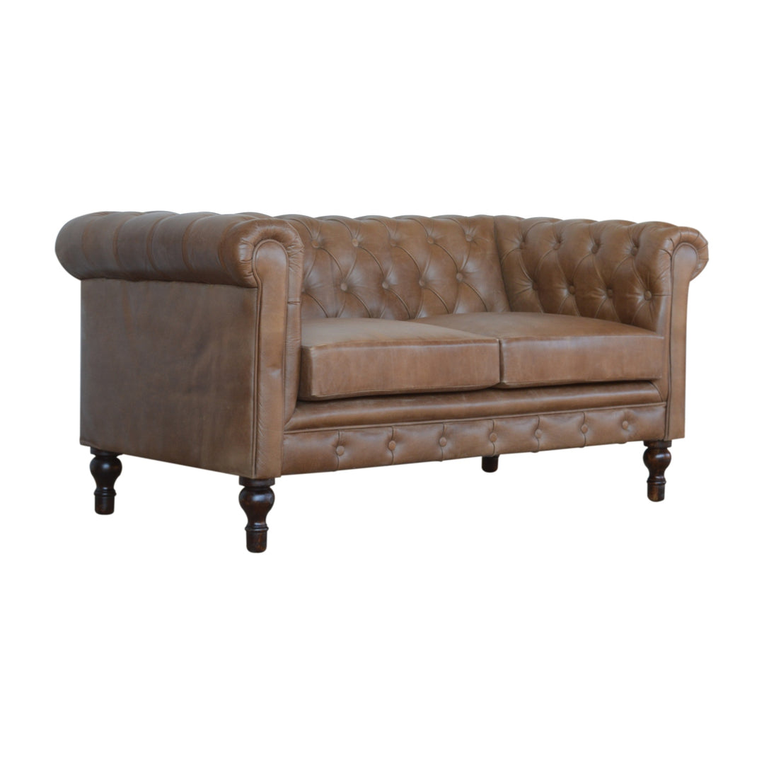 Solid Wood Buffalo Leather Chesterfield, Dark Brown