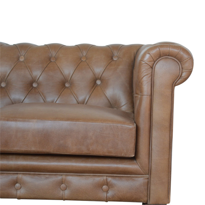 Solid Wood Buffalo Leather Chesterfield, Dark Brown