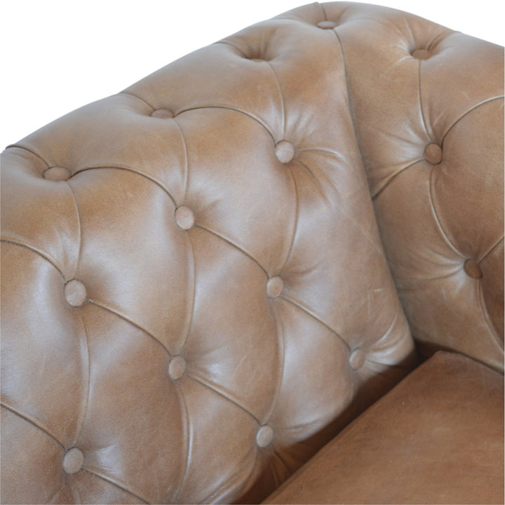 Solid Wood Buffalo Leather Chesterfield, Dark Brown