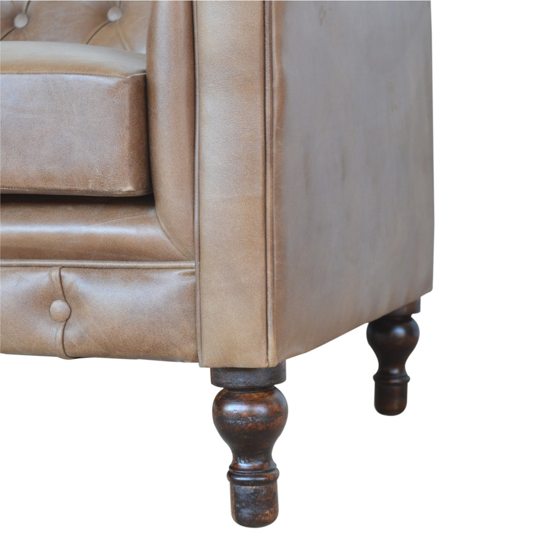 Solid Wood Buffalo Leather Chesterfield, Dark Brown
