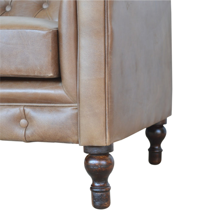 Solid Wood Buffalo Leather Chesterfield, Dark Brown