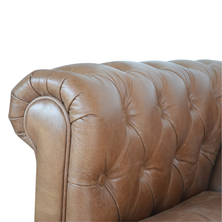 Solid Wood Buffalo Leather Chesterfield, Dark Brown