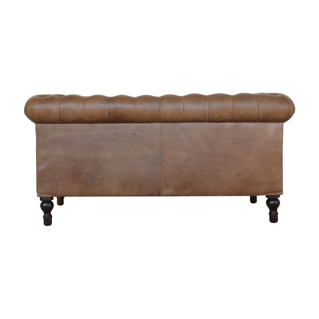 Solid Wood Buffalo Leather Chesterfield, Dark Brown