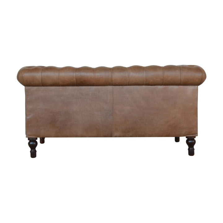 Solid Wood Buffalo Leather Chesterfield, Dark Brown