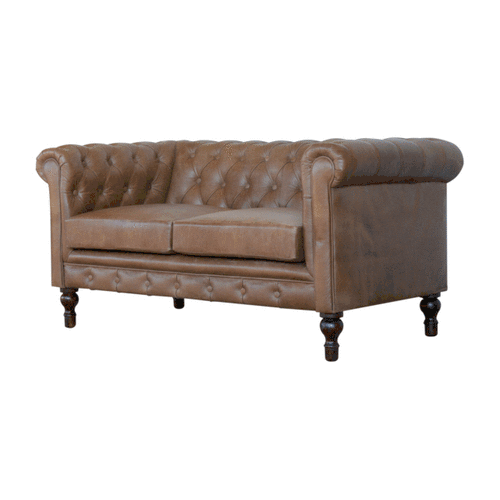 Solid Wood Buffalo Leather Chesterfield, Dark Brown
