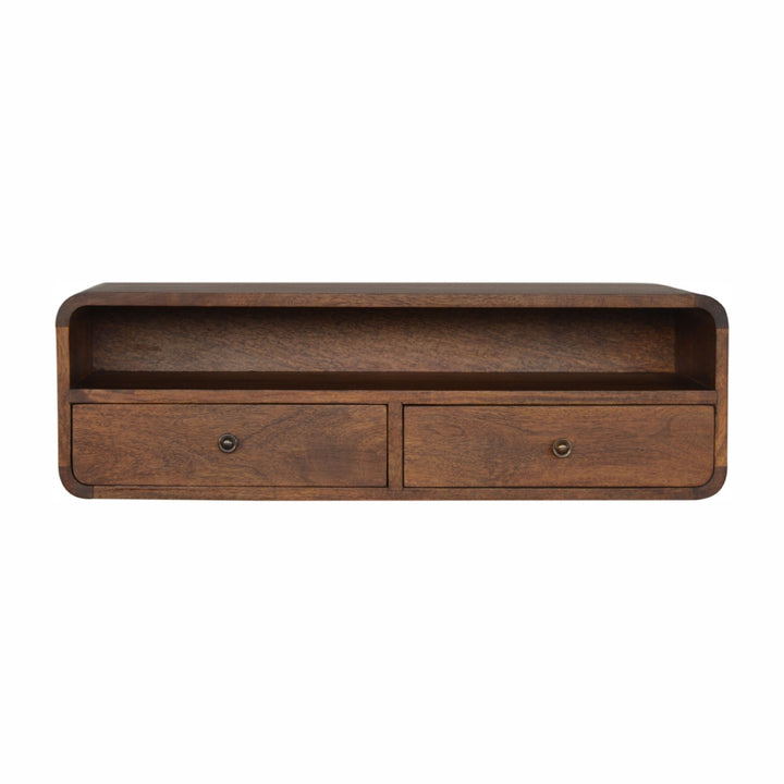 Solid Wood Floating Console, 2-Drawers, 1 Open Slot, Brown