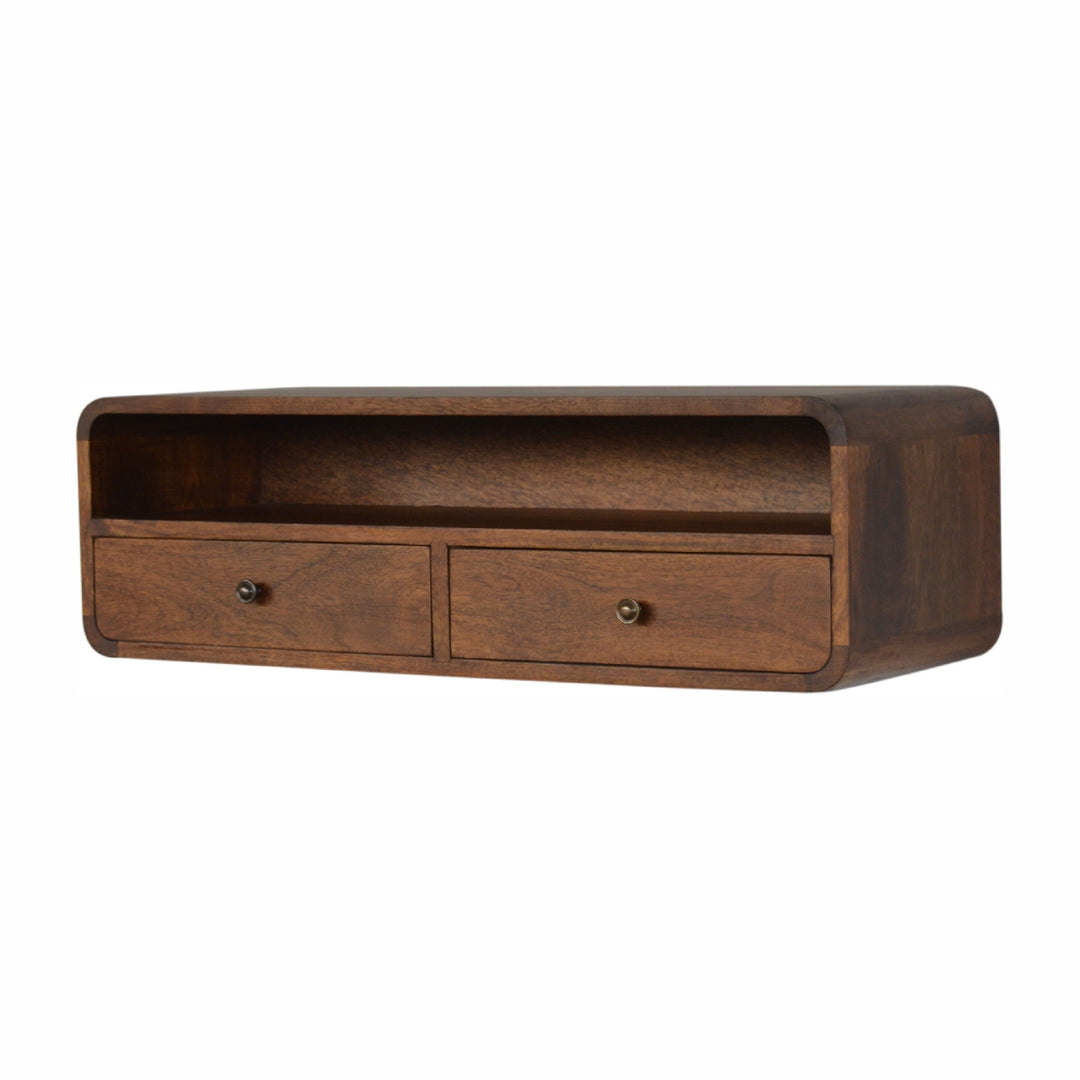 Solid Wood Floating Console, 2-Drawers, 1 Open Slot, Brown