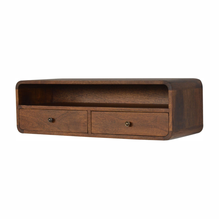 Solid Wood Floating Console, 2-Drawers, 1 Open Slot, Brown
