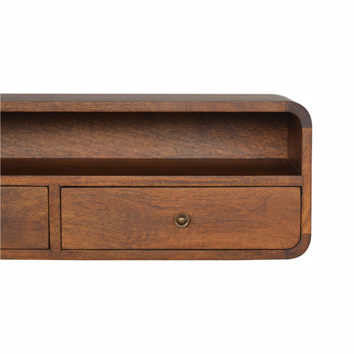 Solid Wood Floating Console, 2-Drawers, 1 Open Slot, Brown