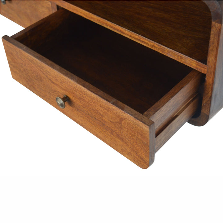 Solid Wood Floating Console, 2-Drawers, 1 Open Slot, Brown