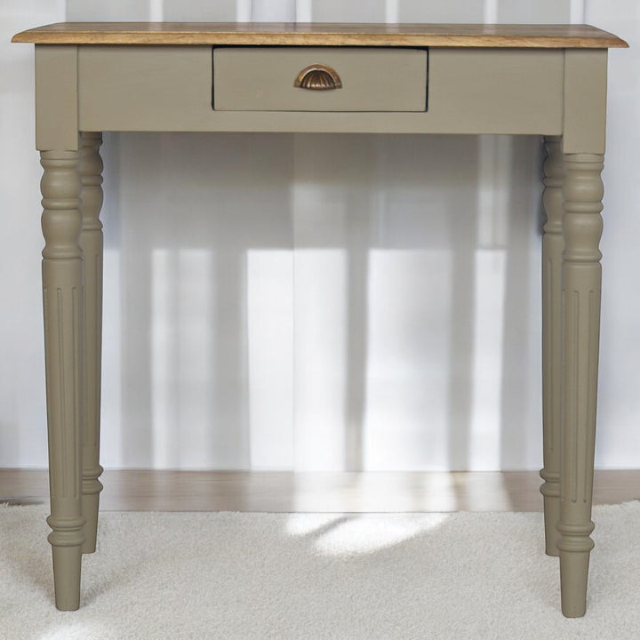 Solid Wood Hand Painted Writing Desk, 1-Drawer, Grey and Brown