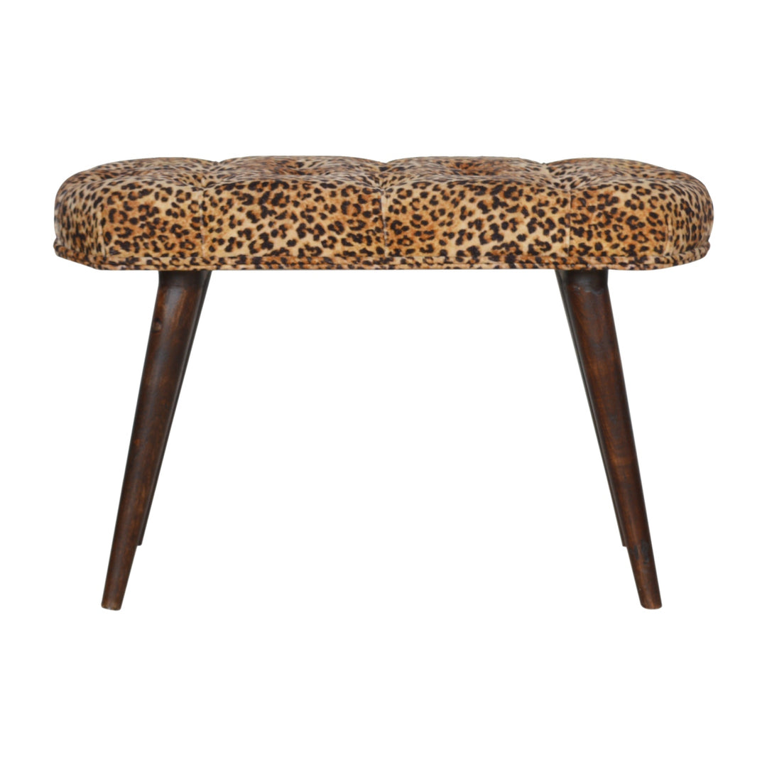 Solid Wood Leopard Print Deep Button Upholstered Bench, Brown
