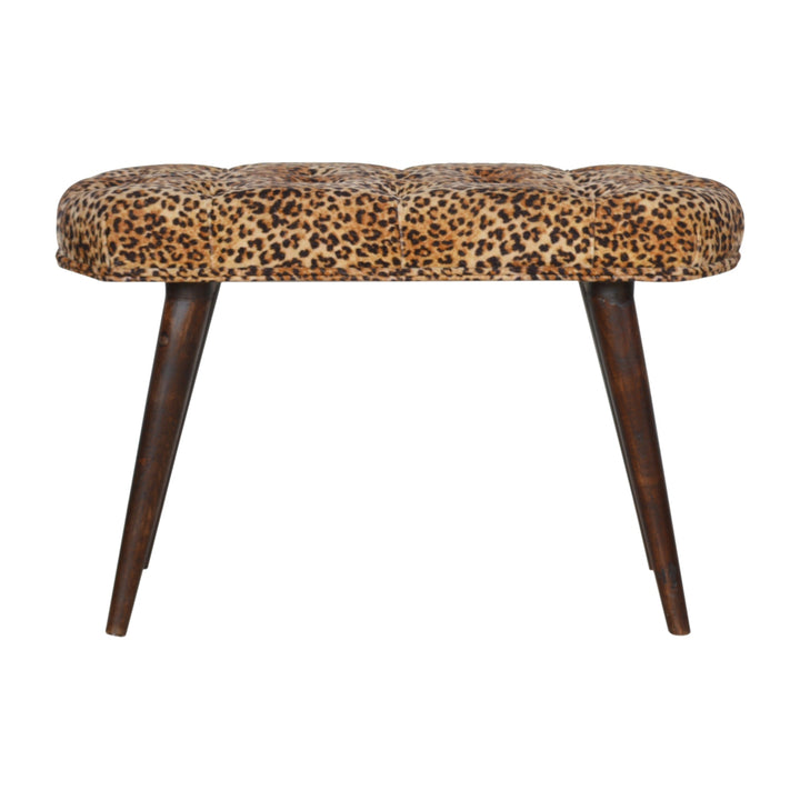 Solid Wood Leopard Print Deep Button Upholstered Bench, Brown