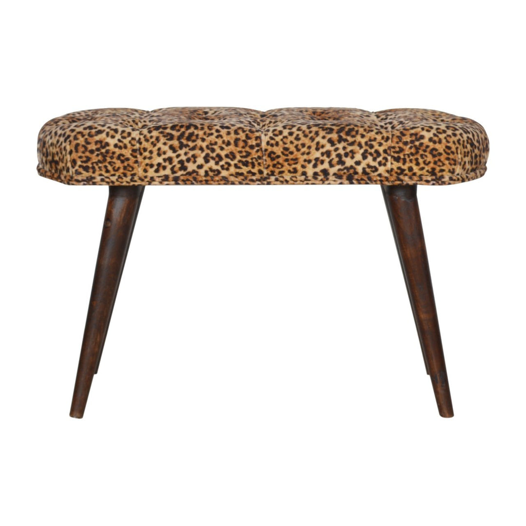 Solid Wood Leopard Print Deep Button Upholstered Bench, Brown