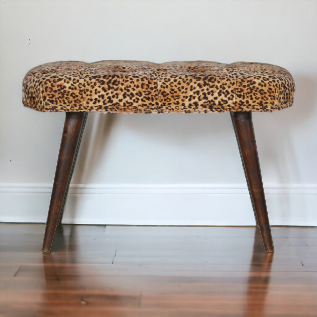 Solid Wood Leopard Print Deep Button Upholstered Bench, Brown