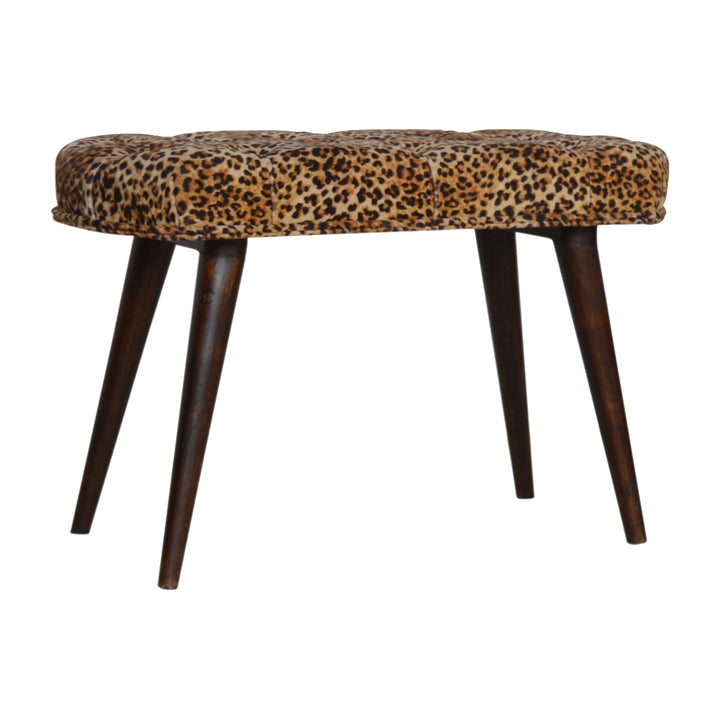Solid Wood Leopard Print Deep Button Upholstered Bench, Brown