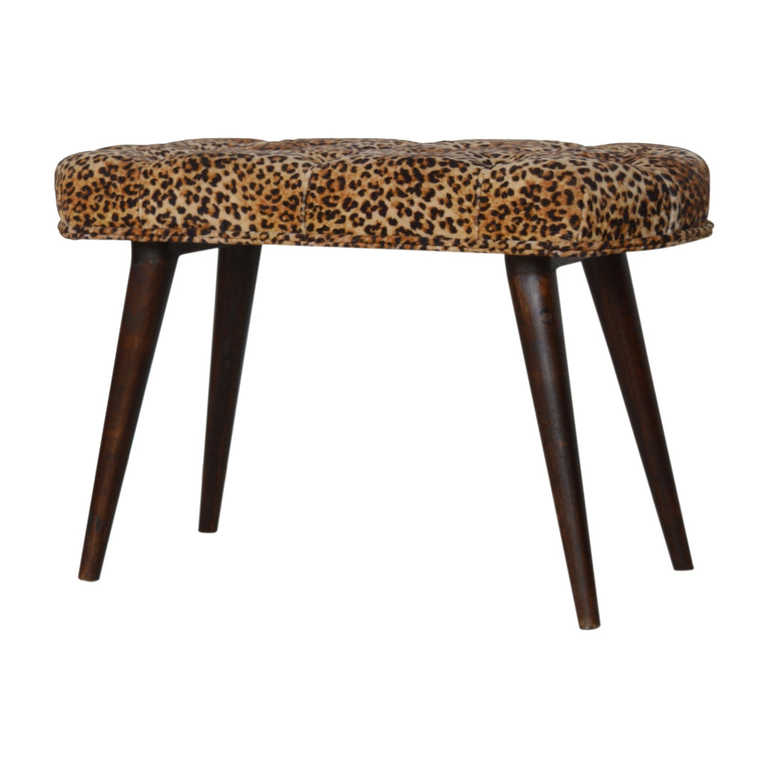 Solid Wood Leopard Print Deep Button Upholstered Bench, Brown