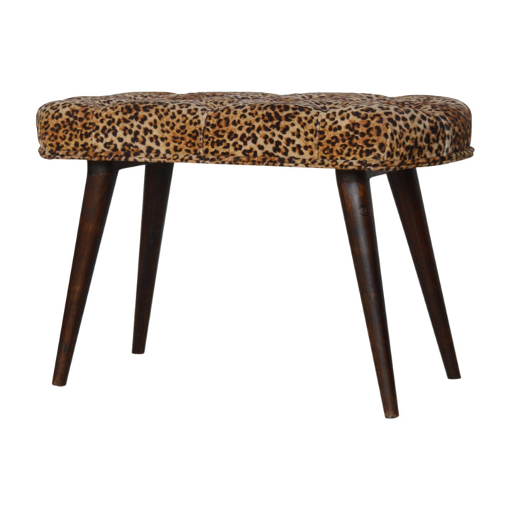 Solid Wood Leopard Print Deep Button Upholstered Bench, Brown