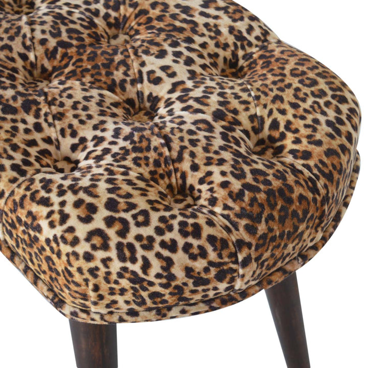 Solid Wood Leopard Print Deep Button Upholstered Bench, Brown