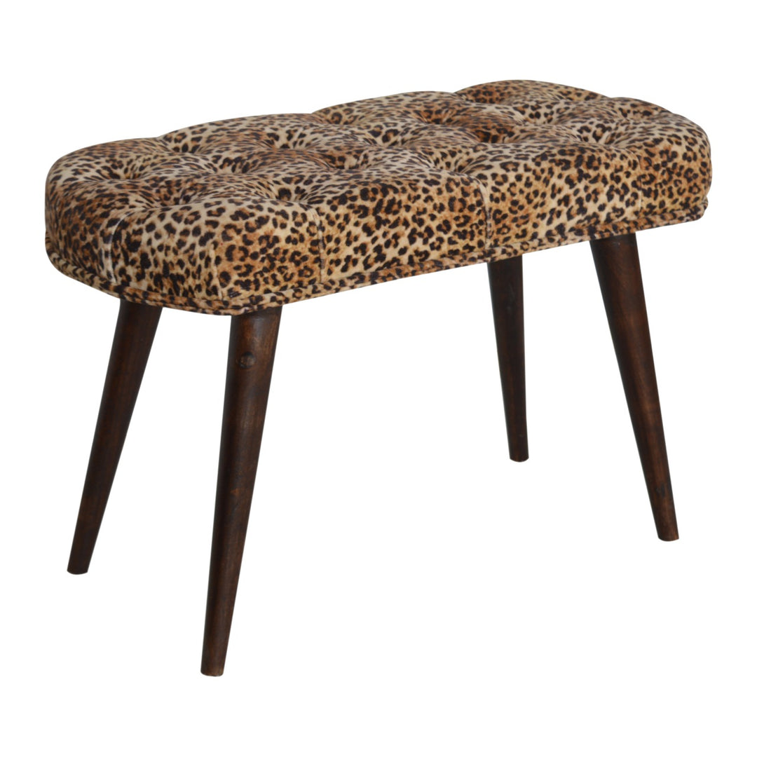 Solid Wood Leopard Print Deep Button Upholstered Bench, Brown
