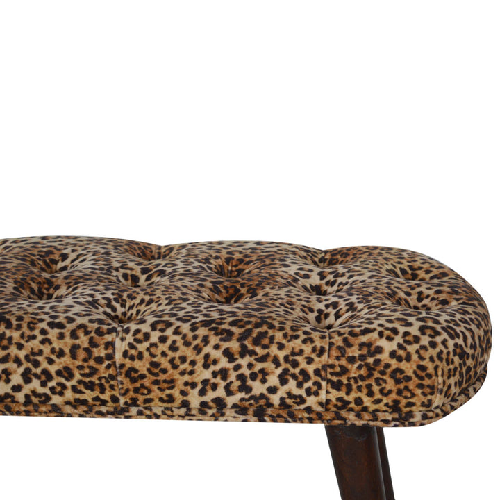 Solid Wood Leopard Print Deep Button Upholstered Bench, Brown