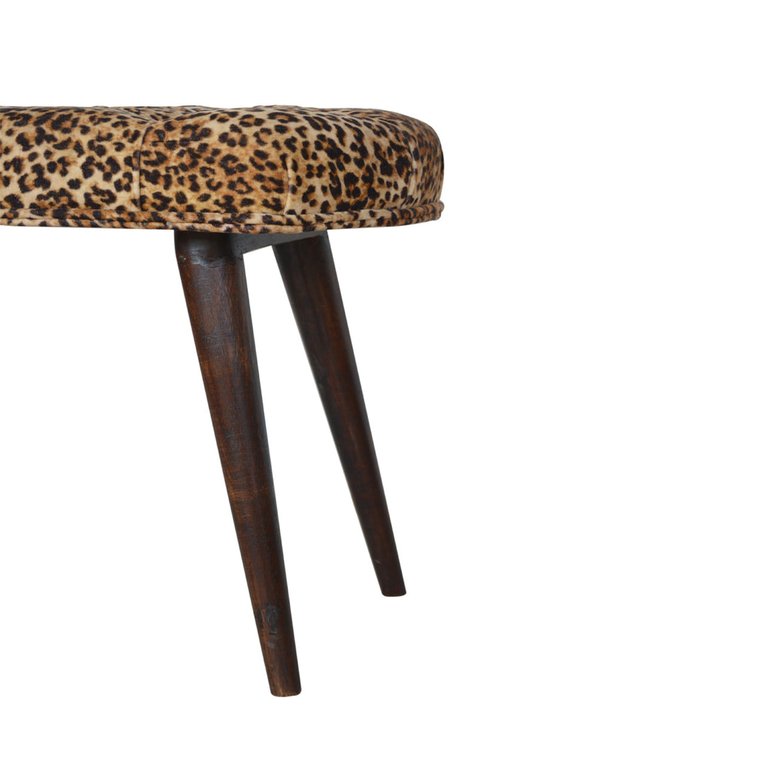 Solid Wood Leopard Print Deep Button Upholstered Bench, Brown
