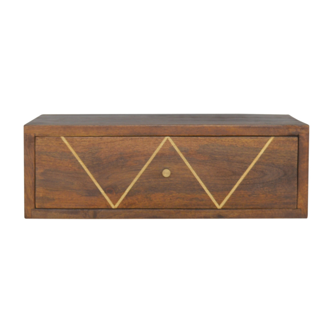 Solid Wood Floating Chestnut Brass Bedside