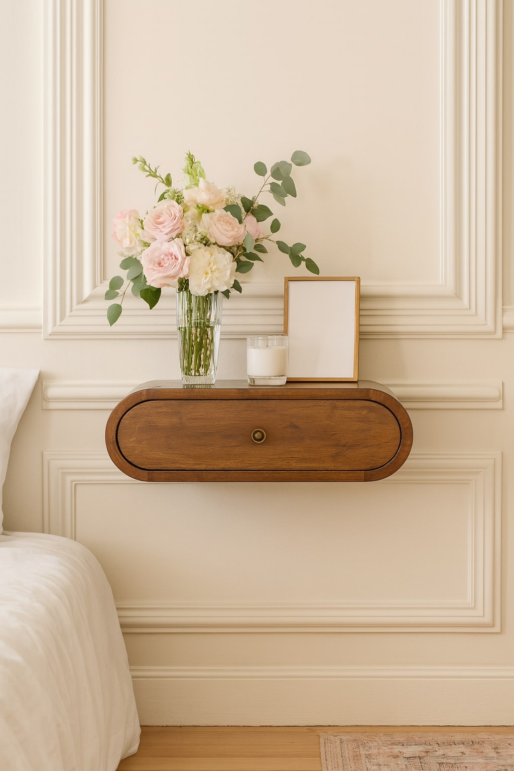 Wall-Mounted Round Chestnut Bedside, 1-Drawer, Light Brown