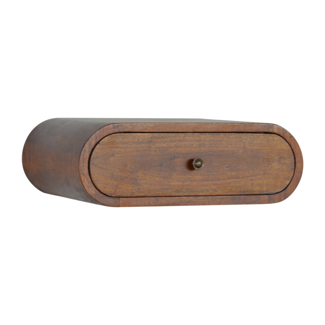 Wall-Mounted Round Chestnut Bedside, 1-Drawer, Light Brown