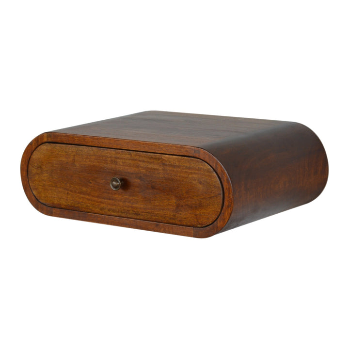 Wall-Mounted Round Chestnut Bedside, 1-Drawer, Light Brown