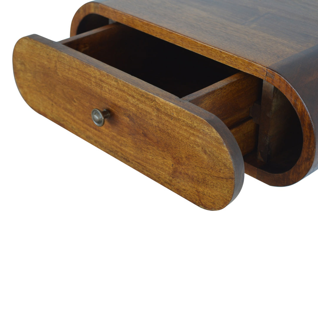 Wall-Mounted Round Chestnut Bedside, 1-Drawer, Light Brown