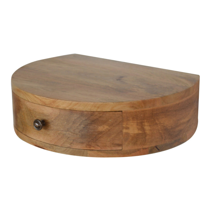 Solid Wood Wall-Mounted Rounded Nightstand, 1-Drawer, Oak-ish, Light Brown
