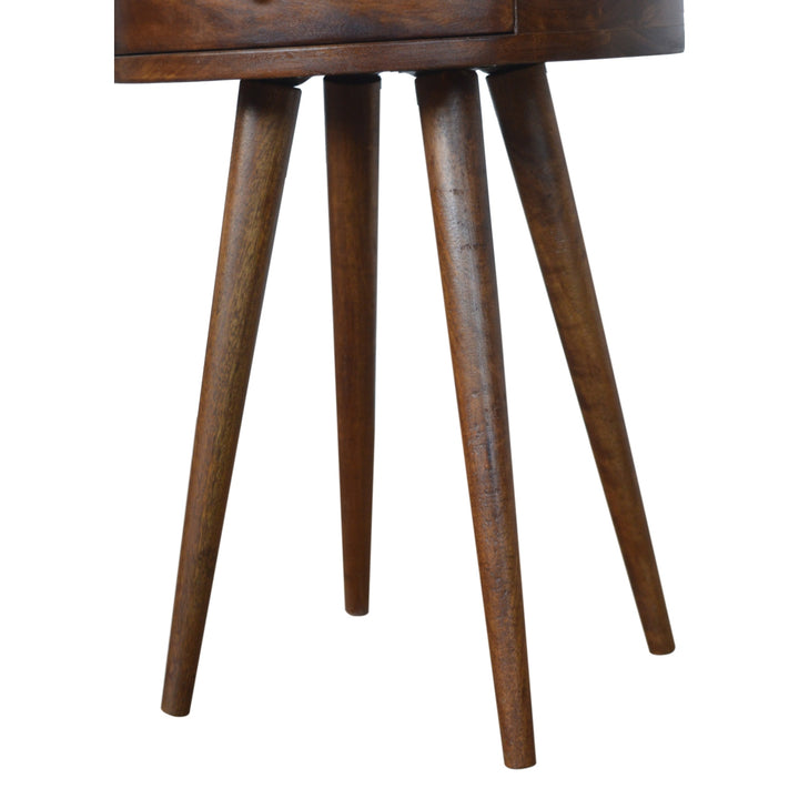 Solid Wood Nordic Chestnut Circular Nightstand, Nordic Legs, 1-Drawer, Brown