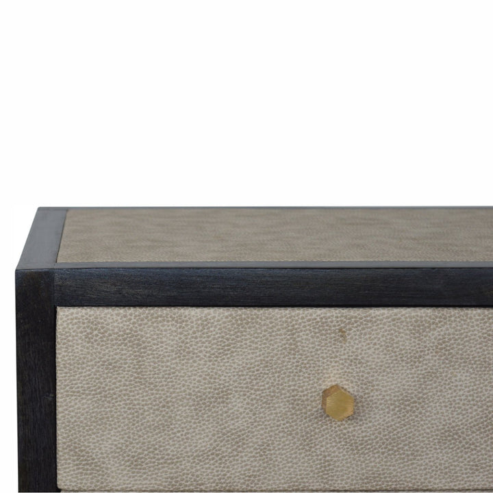 Solid Wood Faux Leather Nightstand, 3-Drawers, Grey and Black