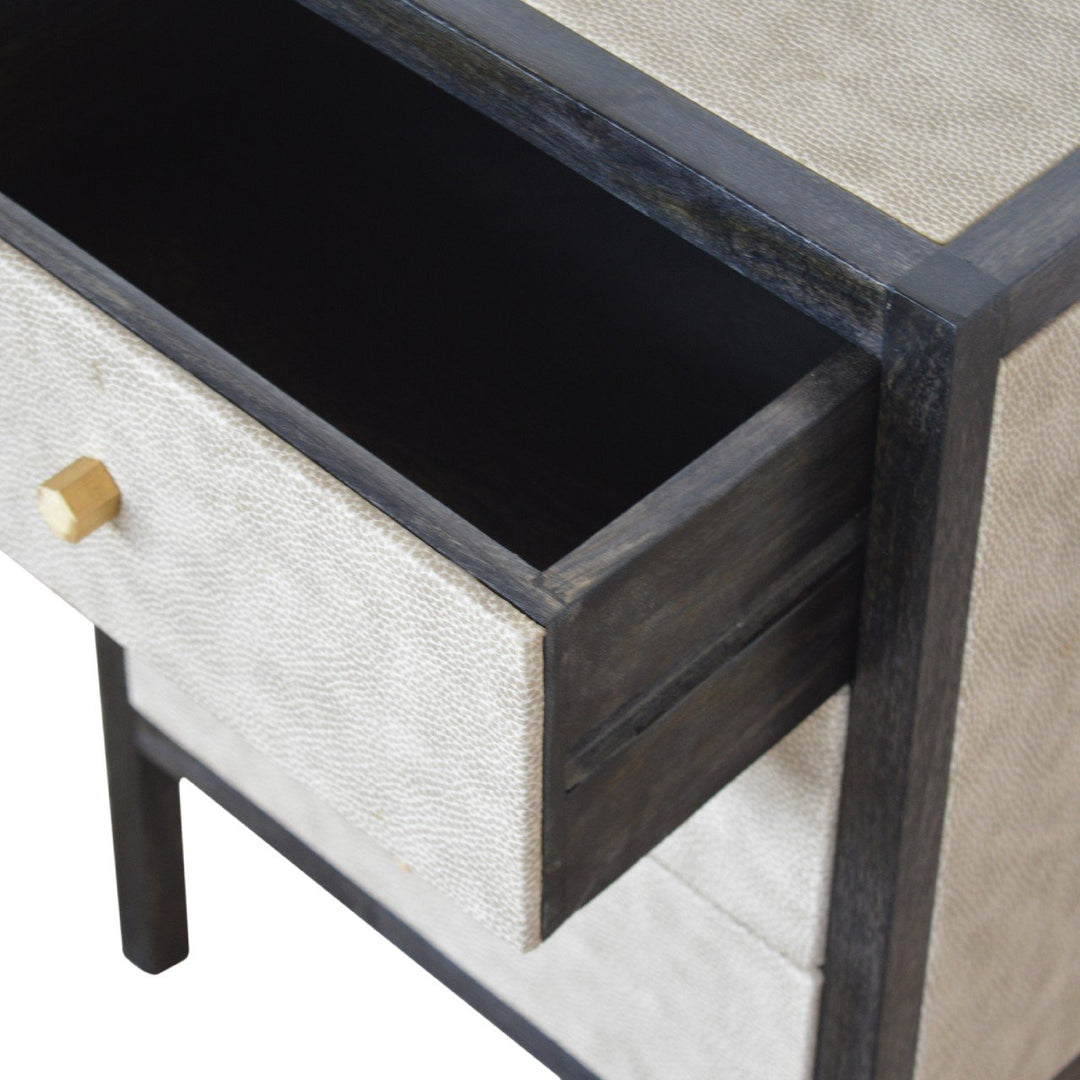 Solid Wood Faux Leather Nightstand, 3-Drawers, Grey and Black