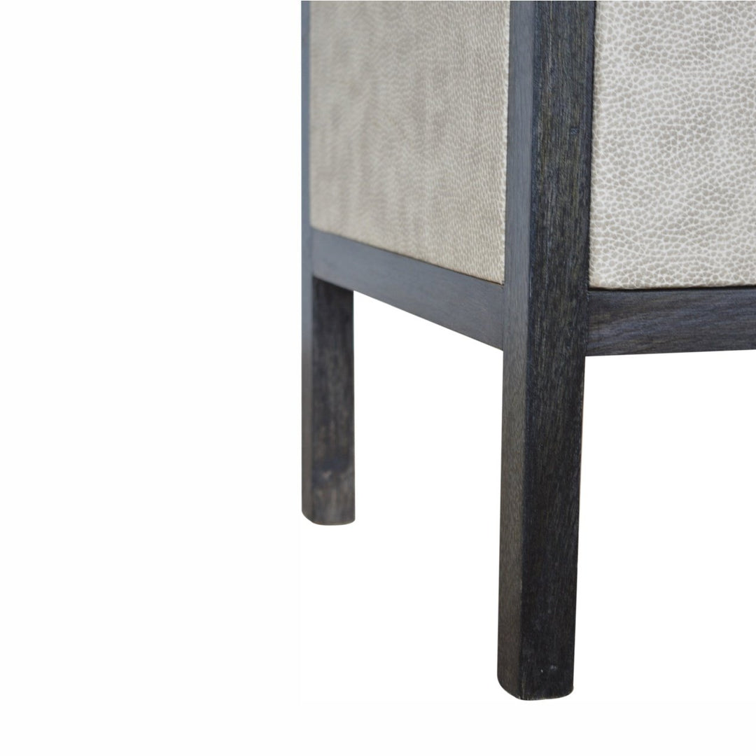 Solid Wood Faux Leather Nightstand, 3-Drawers, Grey and Black