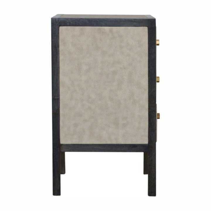 Solid Wood Faux Leather Nightstand, 3-Drawers, Grey and Black
