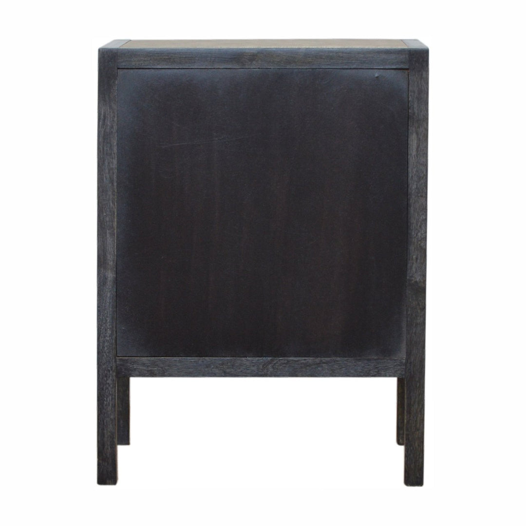 Solid Wood Faux Leather Nightstand, 3-Drawers, Grey and Black