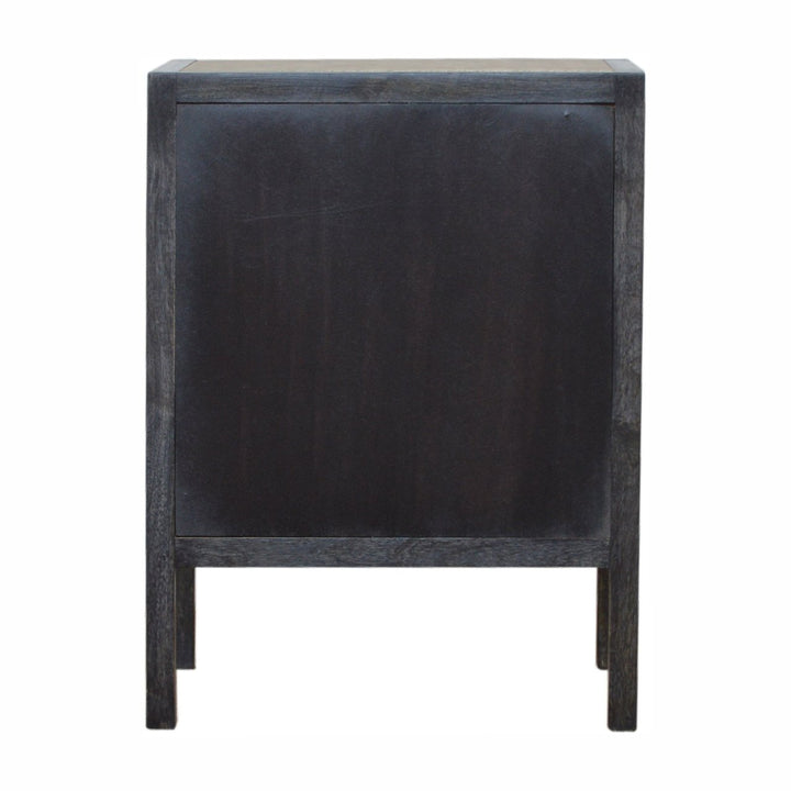 Solid Wood Faux Leather Nightstand, 3-Drawers, Grey and Black