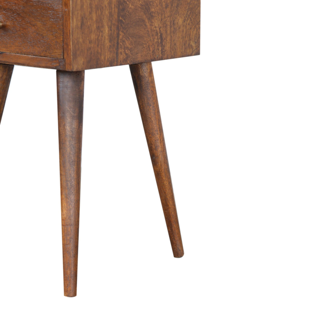 Solid Wood Mini Nightstand, 1-Drawer, 1 Open Slot, Chestnut, Brown