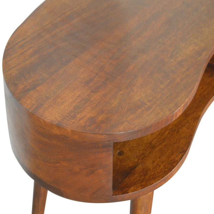 Solid Wood Chestnut Rounded Writing Desk, 1-Drawer, 1 Open-Slot, Nordic Legs, Dark Brown