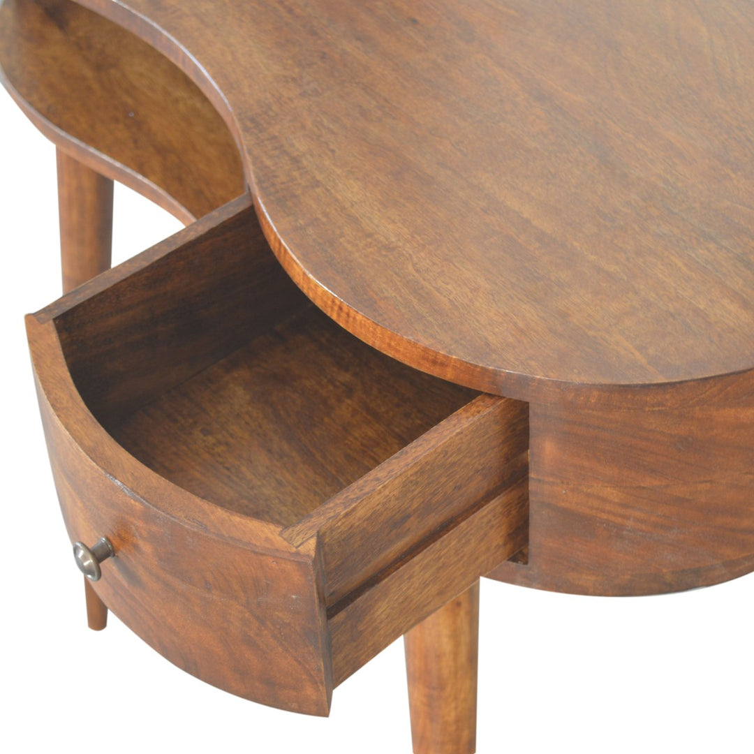 Solid Wood Chestnut Rounded Writing Desk, 1-Drawer, 1 Open-Slot, Nordic Legs, Dark Brown