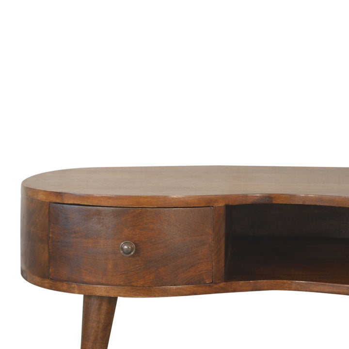 Chestnut Wave Coffee Table, Nordic Legs, 1-Drawer, 1 Open Storage