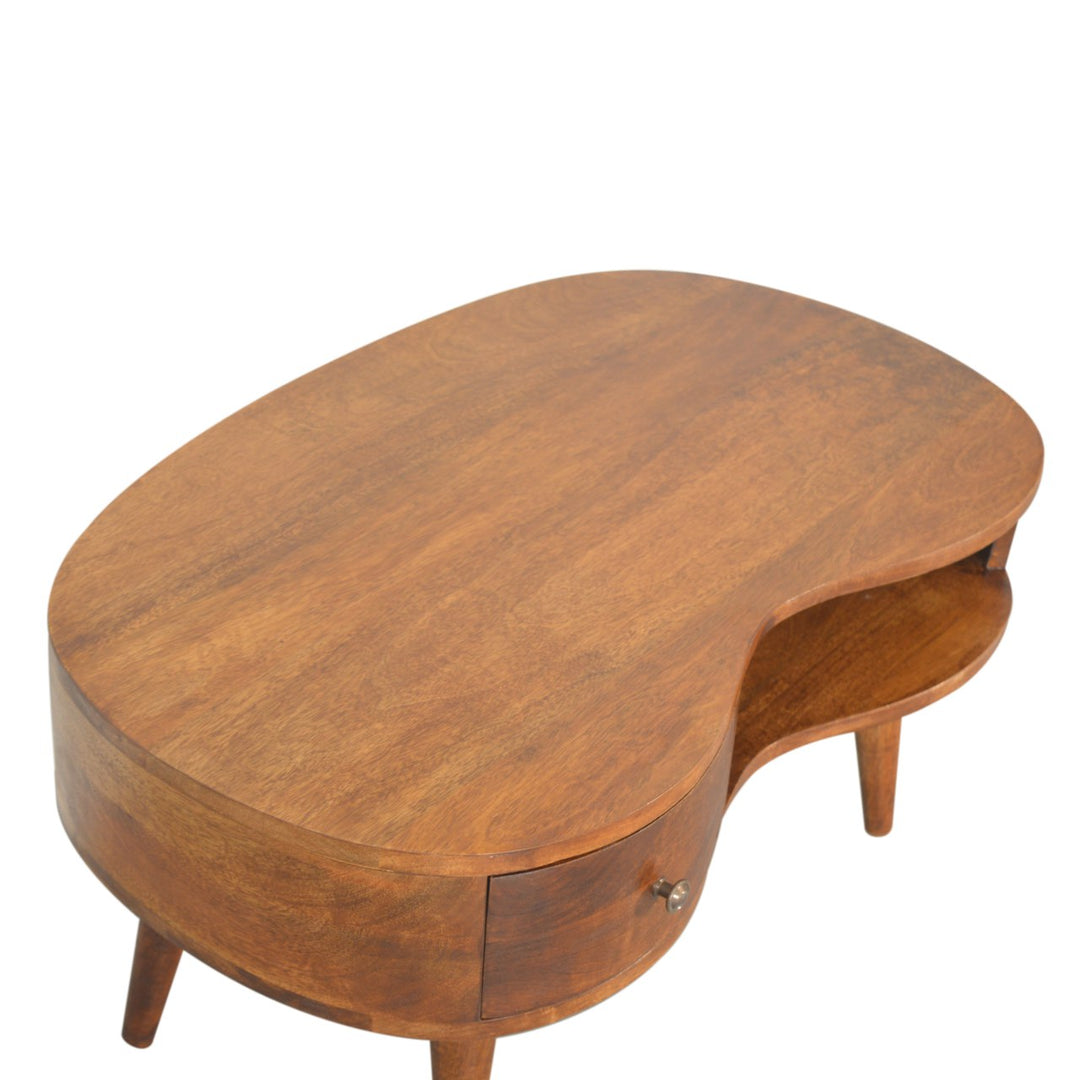 Chestnut Wave Coffee Table, Nordic Legs, 1-Drawer, 1 Open Storage