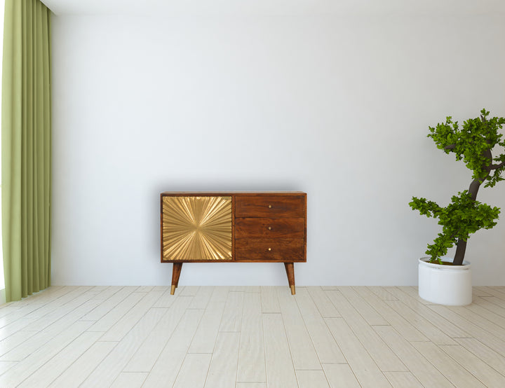 Solid Wood Manila Gold Sideboard, 3-Drawer