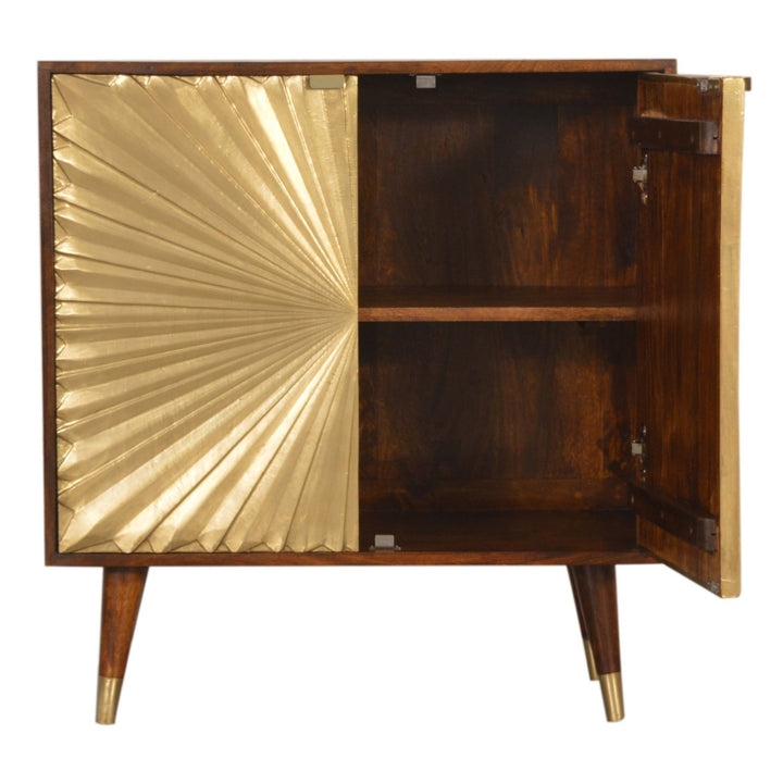 Solid Wood Manila Gold Cabinet, 2-Shelves, Brown