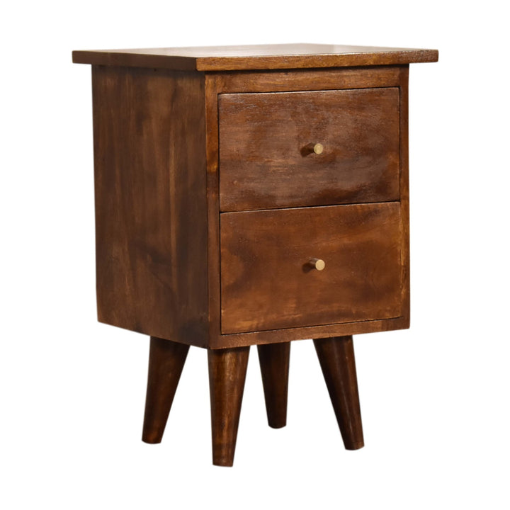 Solid Wood Bedside, 2-Drawers, Chestnut, Dark Brown