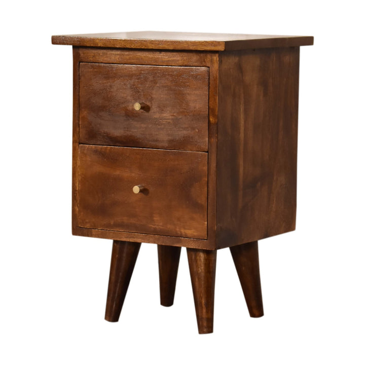 Solid Wood Bedside, 2-Drawers, Chestnut, Dark Brown